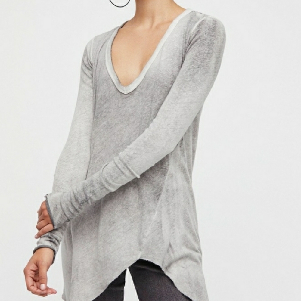 FREE PEOPLE Tee Tunic Light Weight Summer Top Gray Black White XS (0-2) Beach
